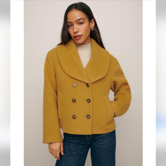 Reformation Scarlett Double Breast oversized coat. Wool blend. Yellow. Size XS. - Picture 1 of 15